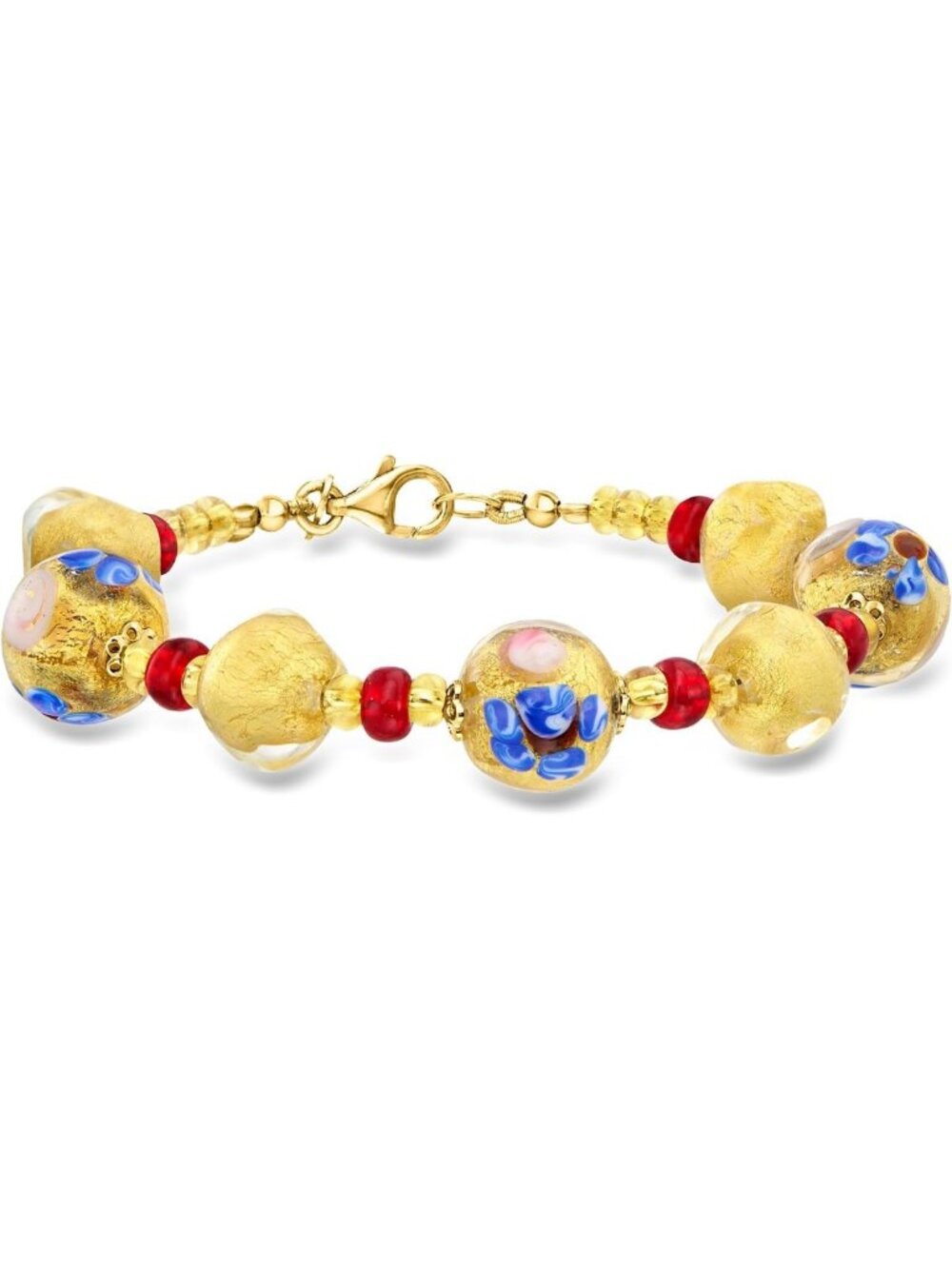 Multicolored Murano Glass Floral Bead Bracelet with 18kt Gold Over Sterling, 7